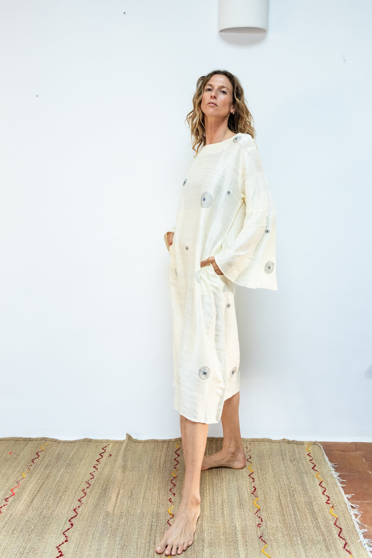 Raw silk constellation flow dress