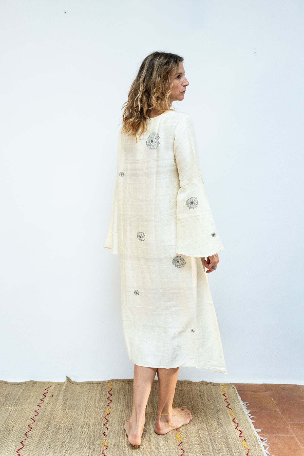 Raw silk constellation flow dress