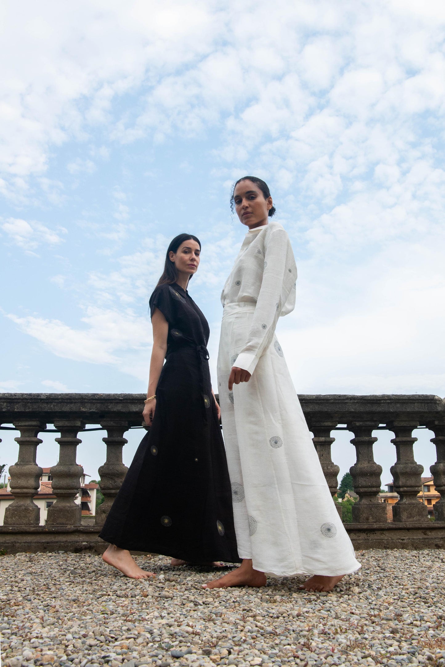 Raw silk constellation long skirt