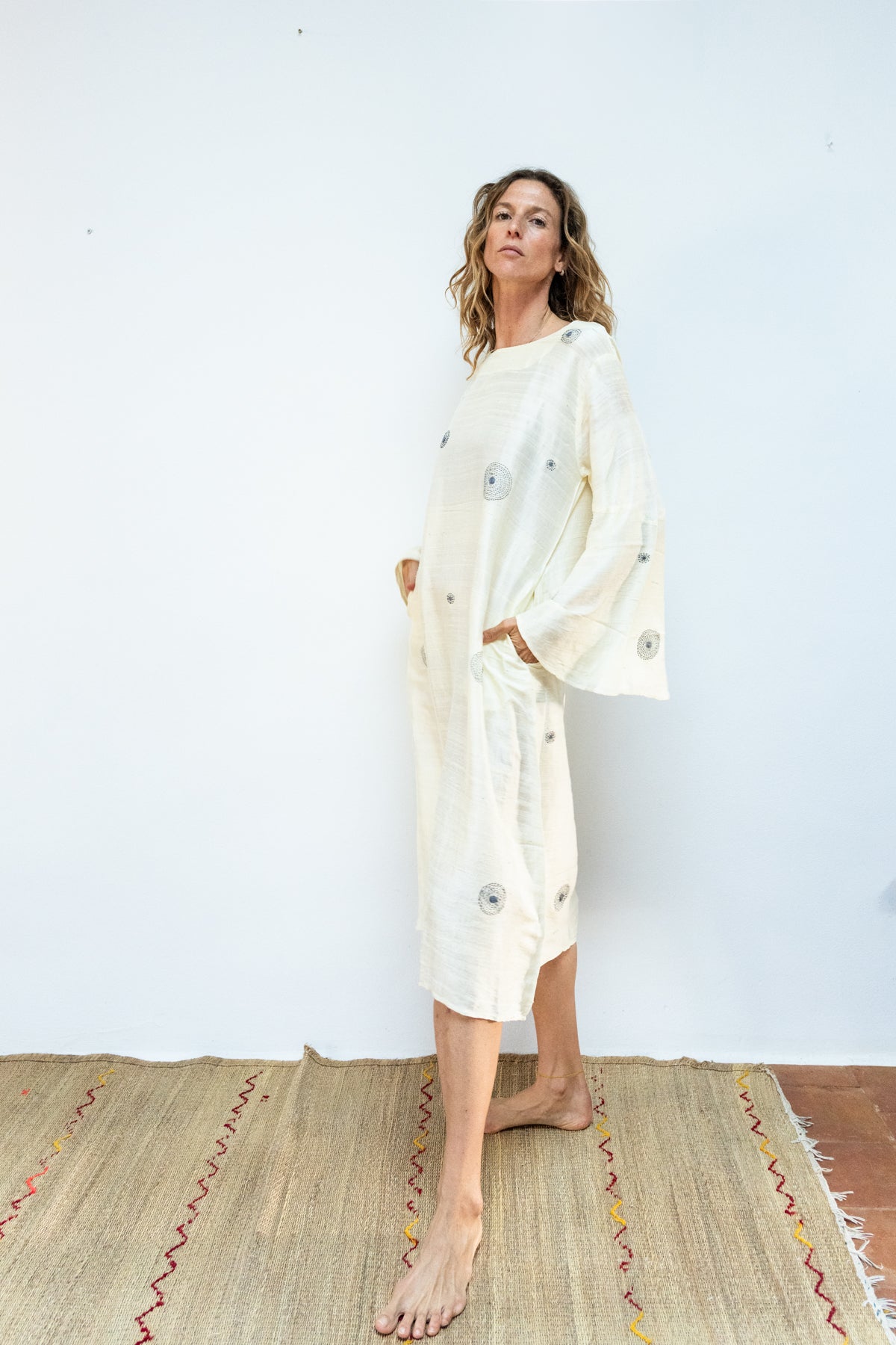 Raw silk constellation flow dress