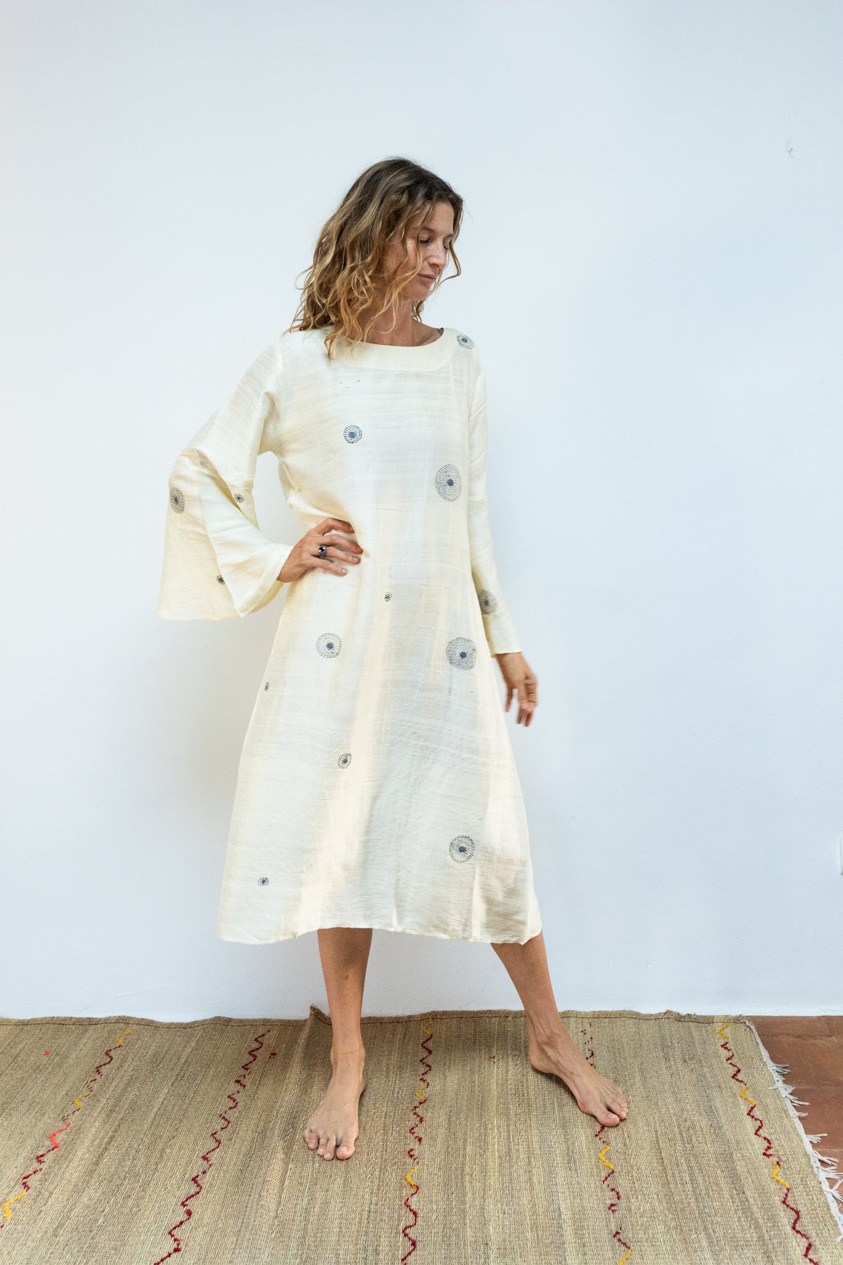 Raw silk constellation flow dress