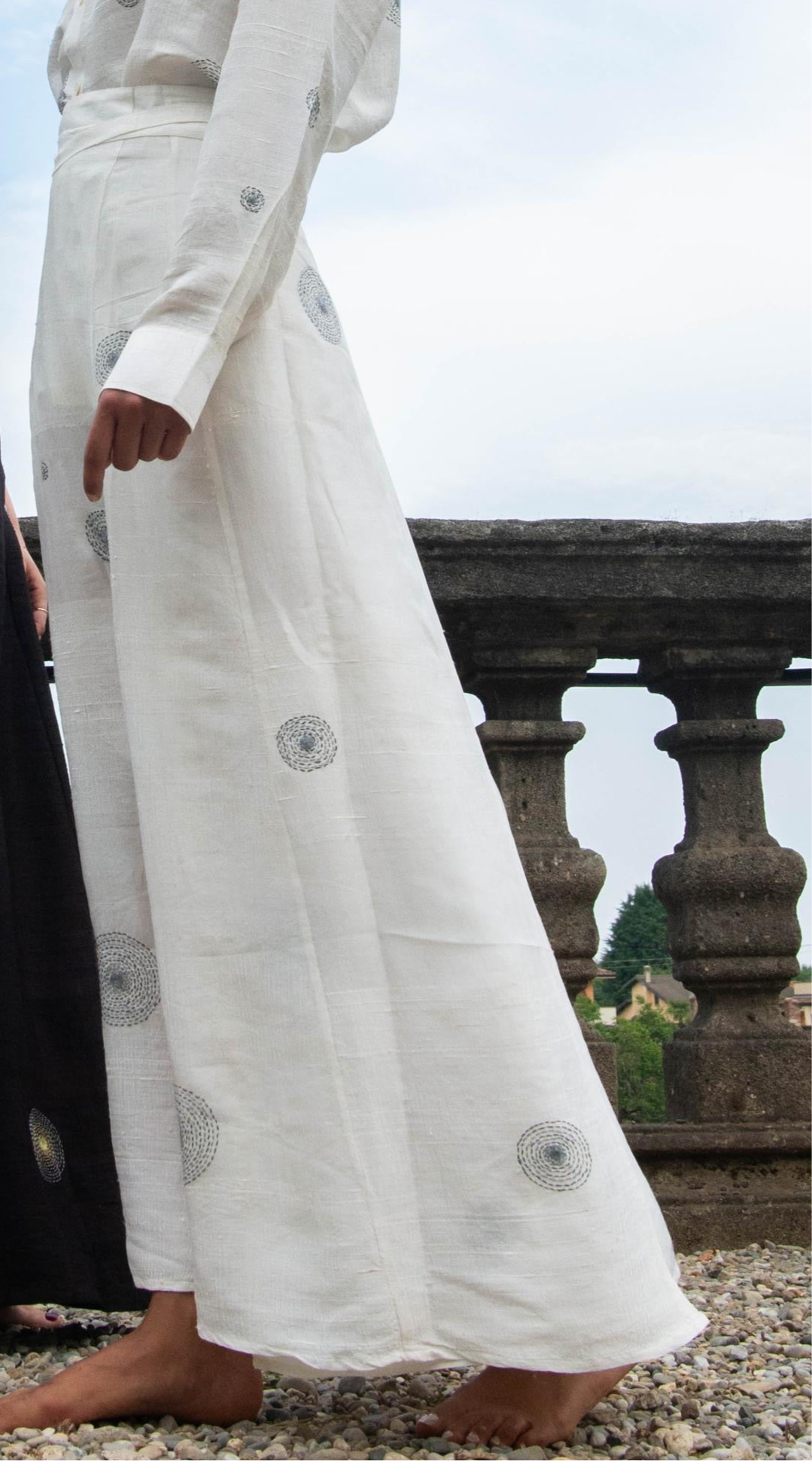Raw silk constellation long skirt