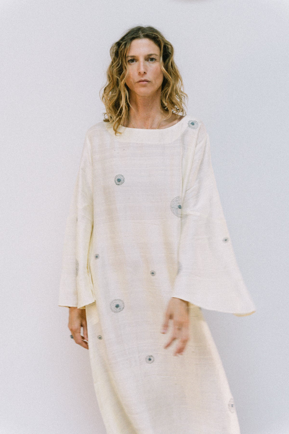 Raw silk constellation flow dress