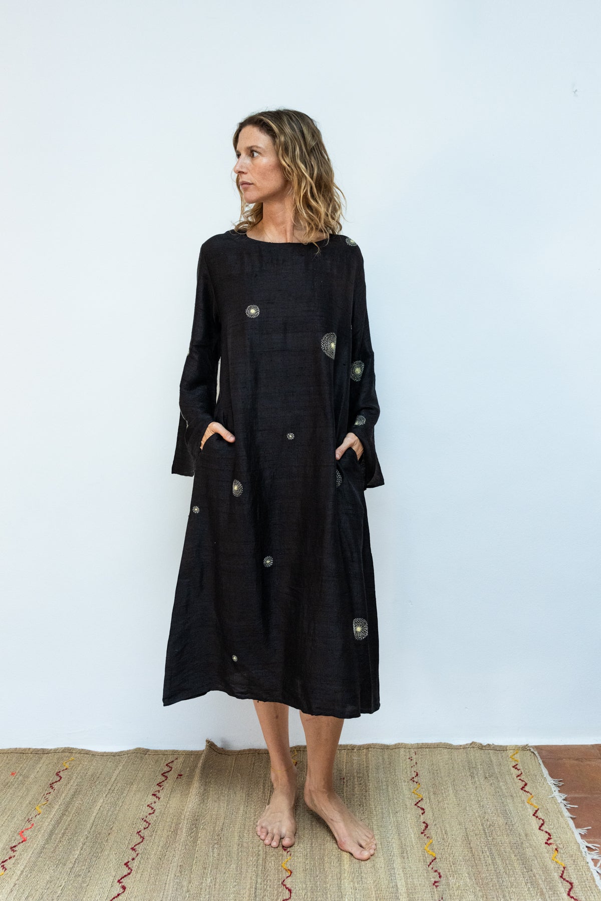 Raw silk constellation flow dress