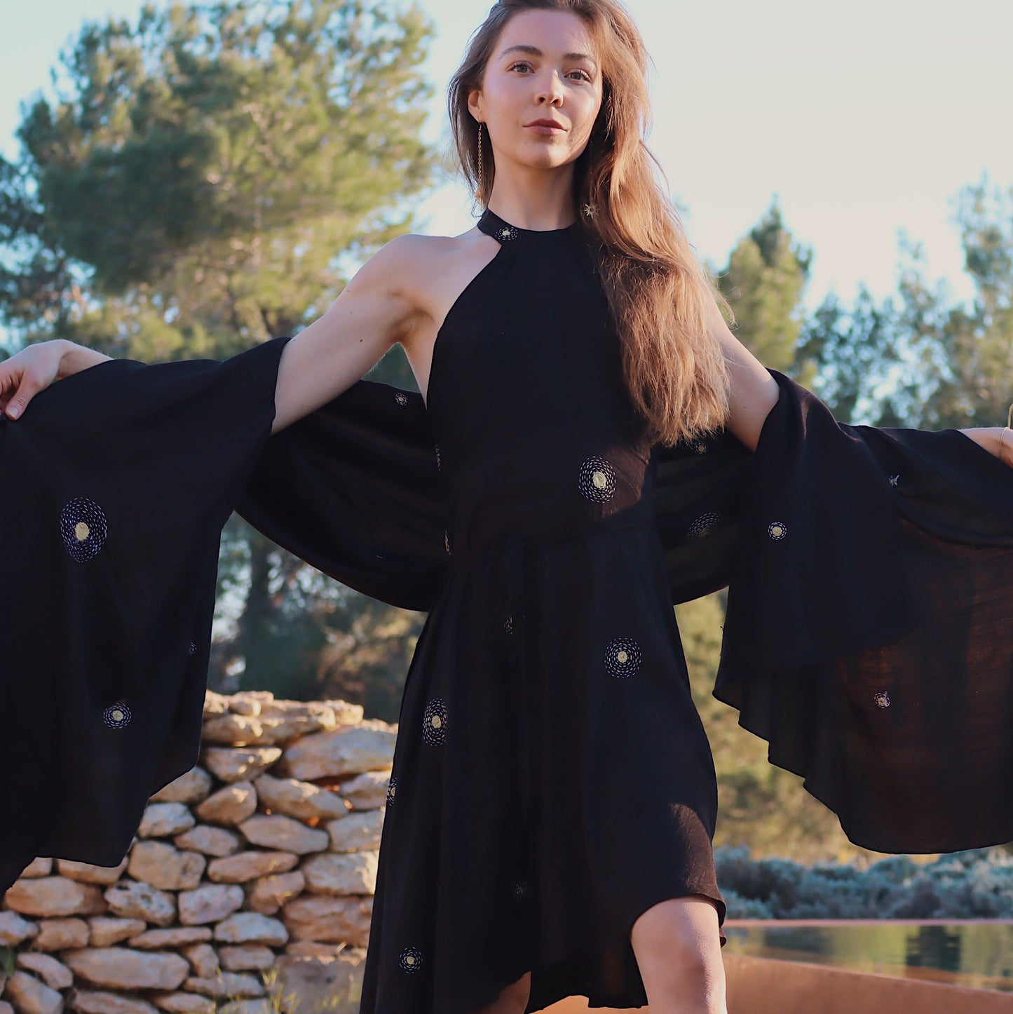 Constellation silk wrap dress