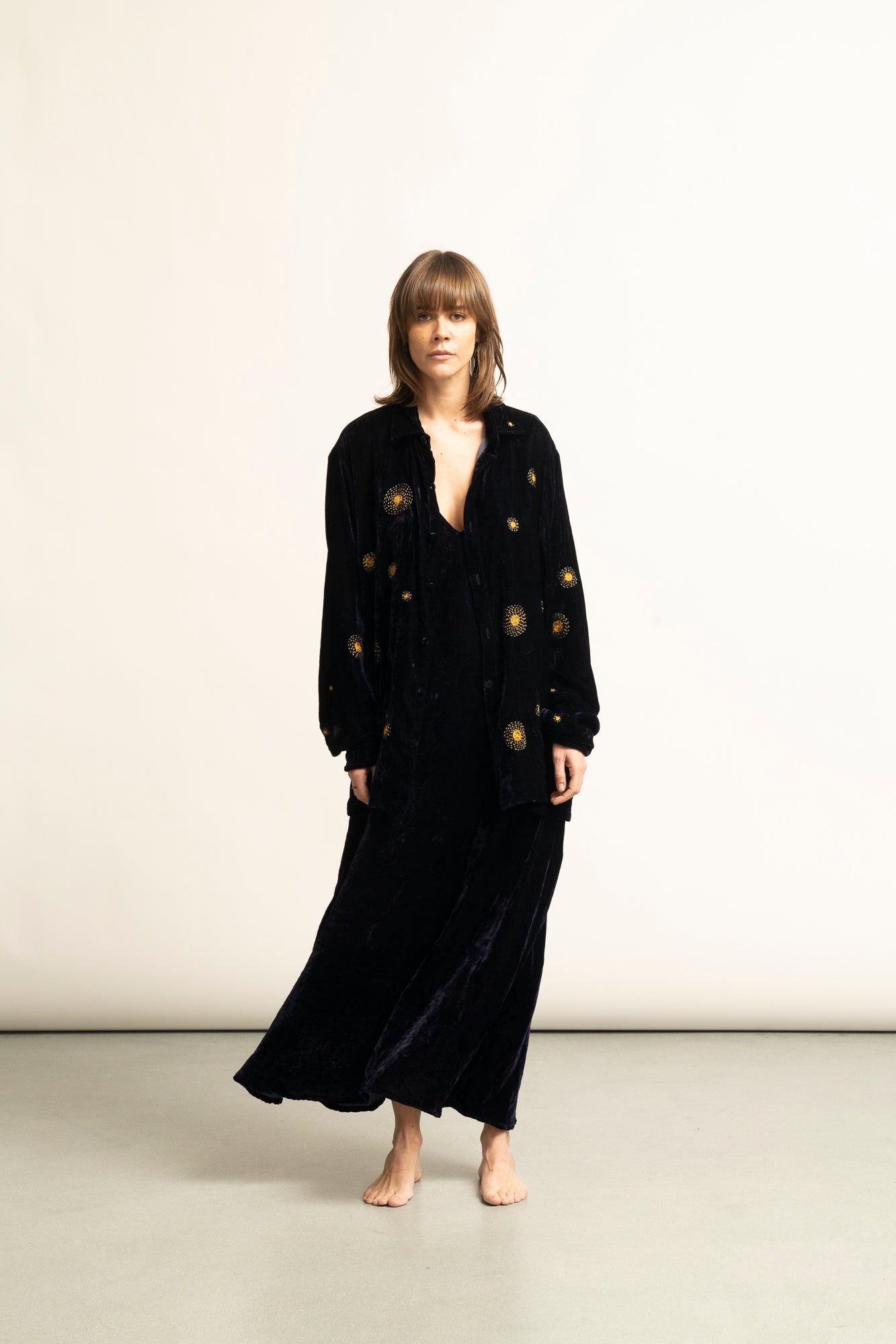 Night blue velvet silk dress