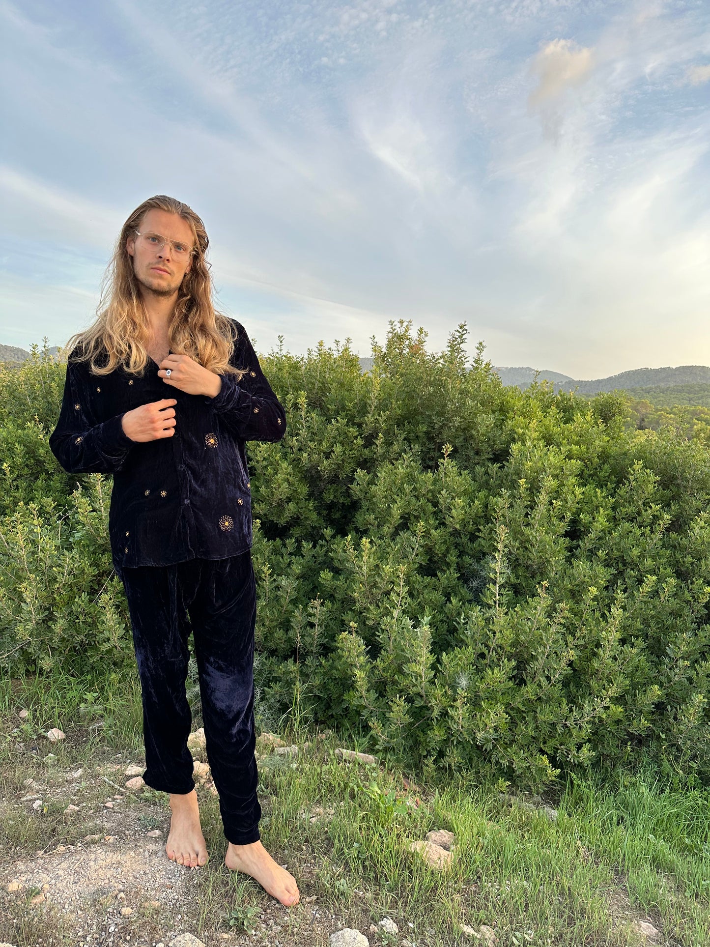 Constellation velvet silk shirt