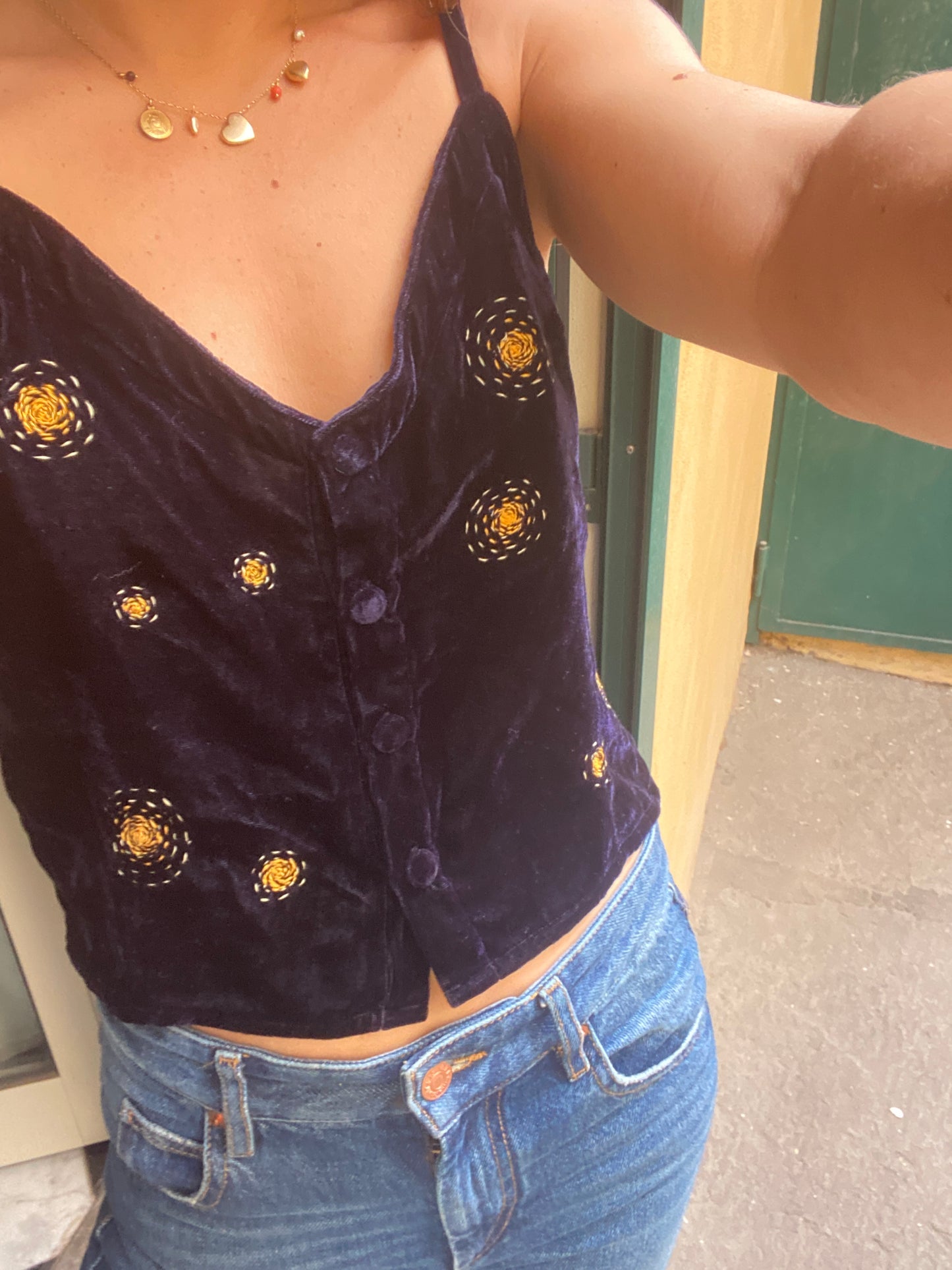 Constellation velvet silk crop top