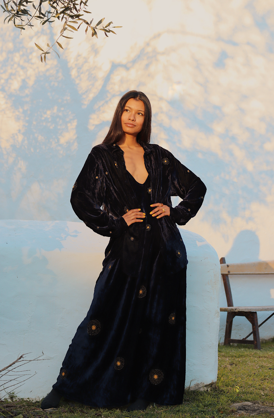 Constellation velvet silk shirt