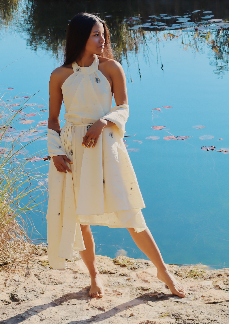 Constellation silk wrap dress