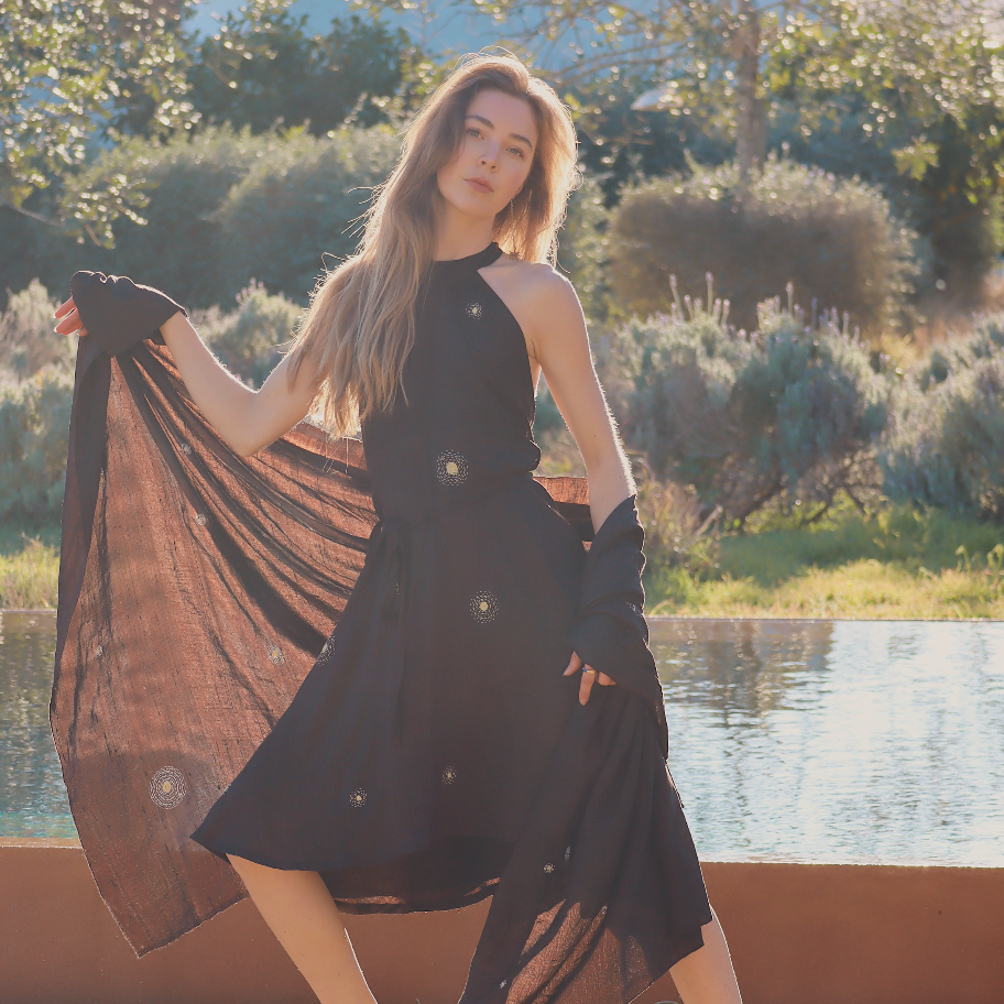 Constellation silk wrap dress