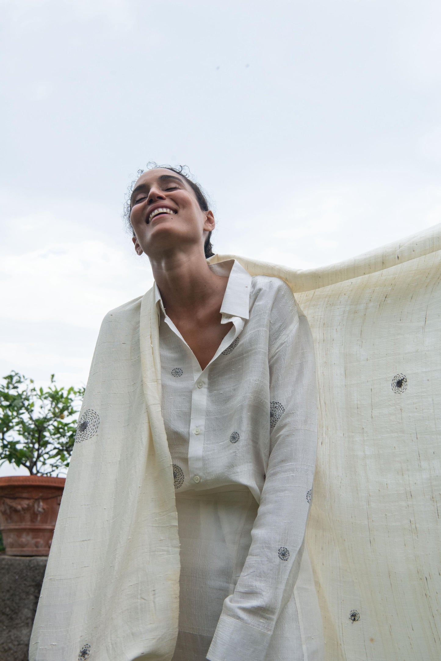 Raw silk constellation shirt