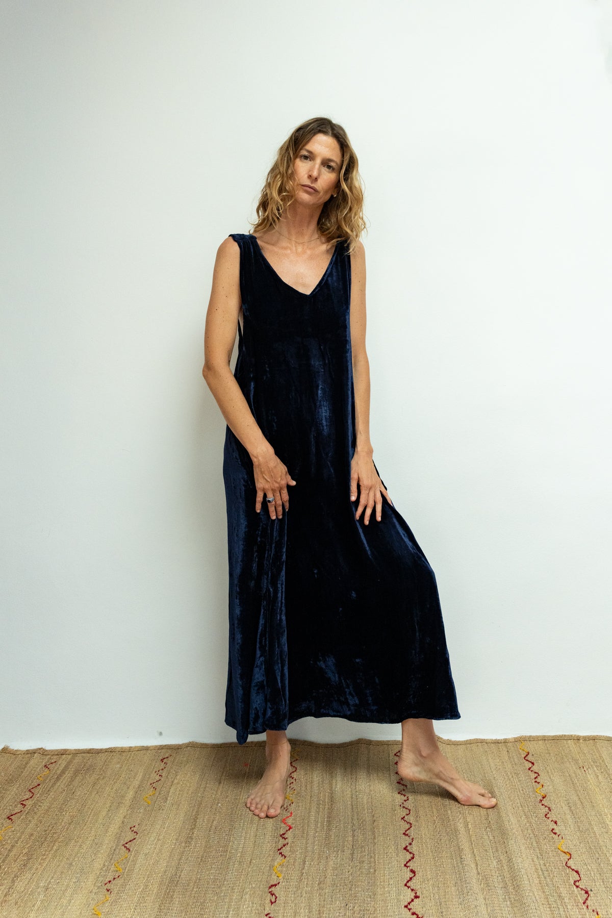 Night blue velvet silk dress