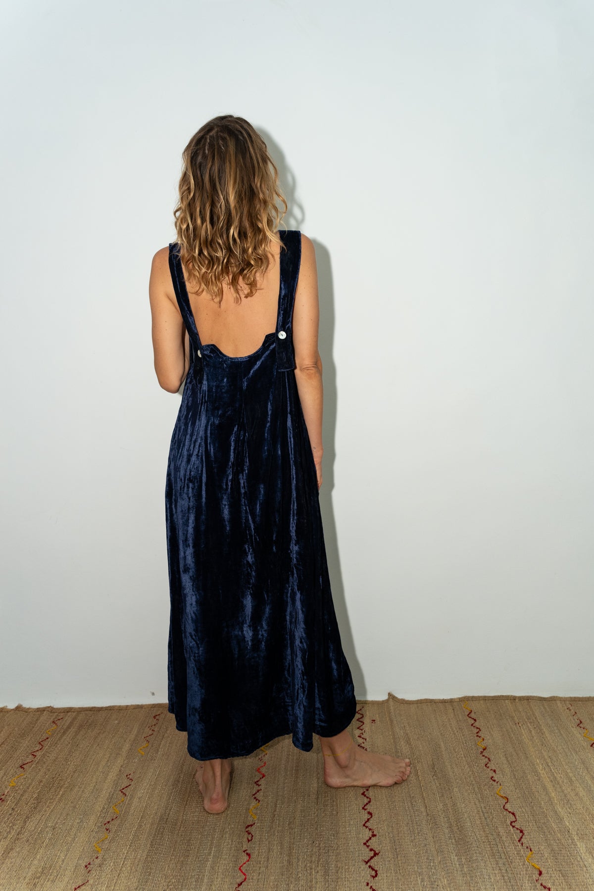 Night blue velvet silk dress