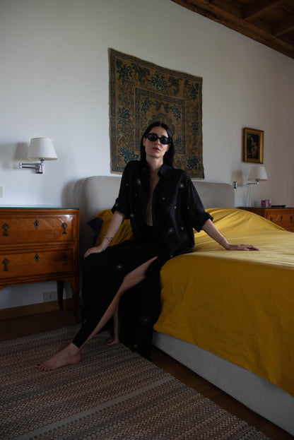 Raw silk constellation long skirt