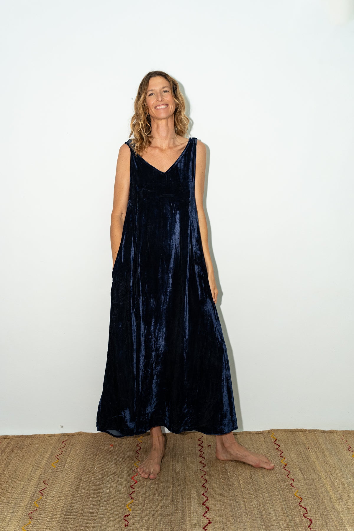 Night blue velvet silk dress