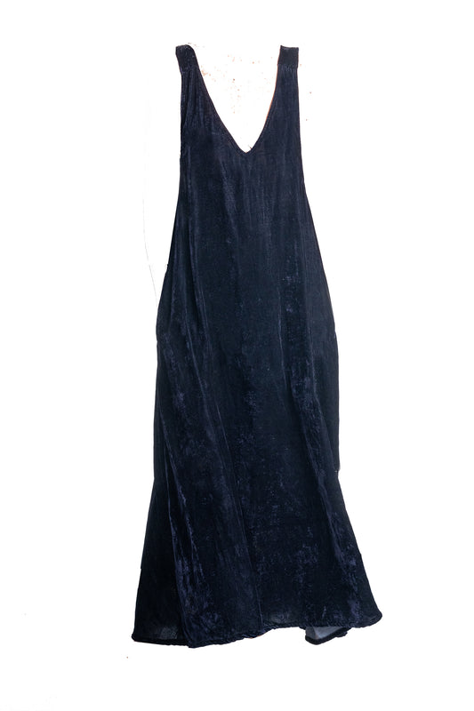 Night blue velvet silk dress