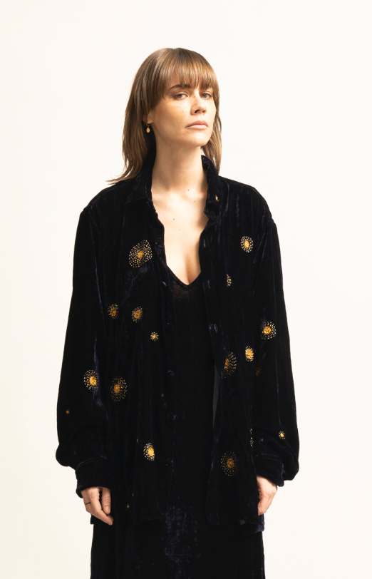 Constellation velvet silk shirt